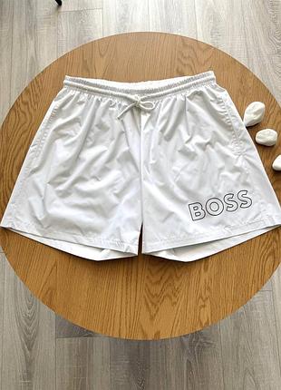 Білі пляжні шорти для плавання купання плавки з сіточкою hugo boss