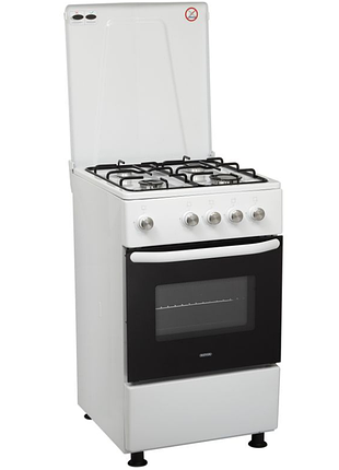 Плита газова eleyus orum 5501 ef wh 50 см, кришка металева, решітка емаль, біла (газова плита eleyus)