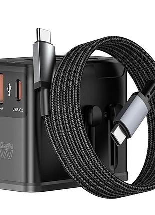 Мережевий універсальний перехідник wiwu ua013 20w gan + 1usb-a/2c with retractable cable type-c