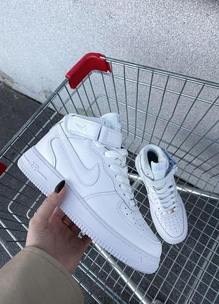 Білі шкіряні кросівки найк ейр форс унісекс nike air force 1 classic high white 41