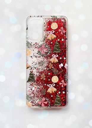 Чехол с плавающими красными блестками на samsung galaxy a02s новогодний фон (принт 425)