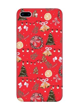 Матовый красный чехол на iphone 7 plus / 8 plus новогодний фон (принт 425)