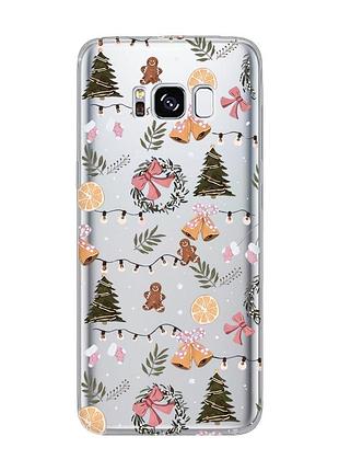 Прозрачный чехол для samsung s8 новогодний фон (принт 425)