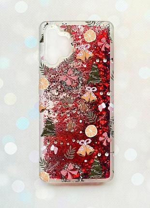 Чехол с плавающими красными блестками на samsung galaxy a32 новогодний фон (принт 425)