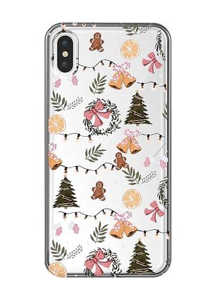 Прозрачный чехол на iphone xs max новогодний фон (принт 425)