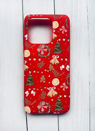 Матовый чехол на xiaomi redmi 12c красный новогодний фон (принт 425)