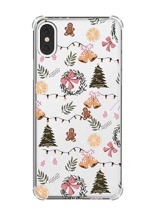 Чехол с утолщёнными углами на iphone x/xs новогодний фон (принт 425)