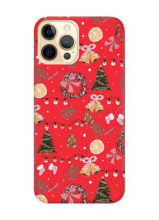 Матовый красный чехол на apple iphone 12 pro max новогодний фон (принт 425)