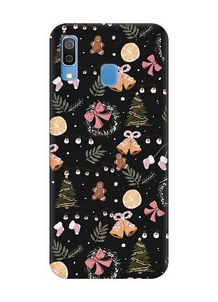 Матовий чорний чохол на samsung galaxy a30 (2019) / a20 (2019) новорічний фон (принт 425)