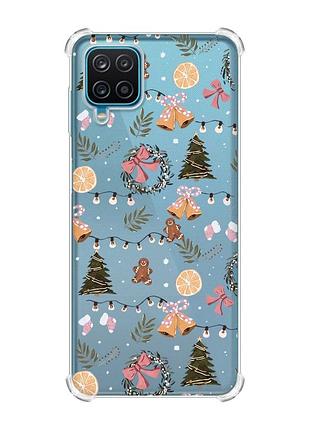 Чехол с утолщенными углами на samsung a12 4g новогодний фон (принт 425)
