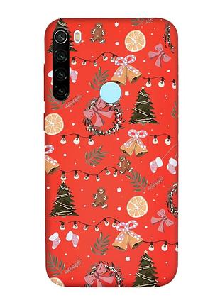Матовий червоний чохол на xiaomi redmi note 8t новорічний фон (принт 425)