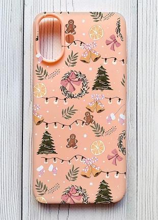 Матовий персиковий чохол на iphone 16 plus новорічний фон (принт 425)