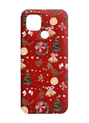 Матовий червоний чохол на xiaomi redmi 10c новорічний фон (принт 425)