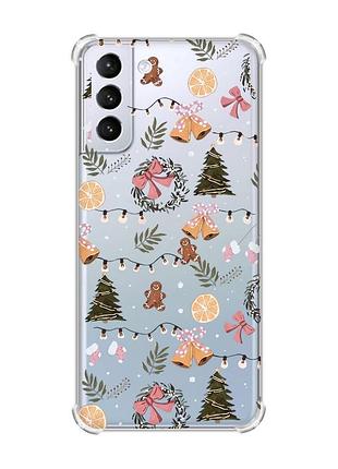 Чехол с утолщёнными углами для samsung galaxy s21 (g991) новогодний фон (принт 425)