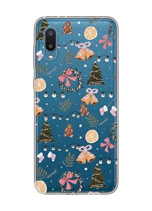 Прозрачный чехол на samsung galaxy a02/a022 (2021) новогодний фон (принт 425)