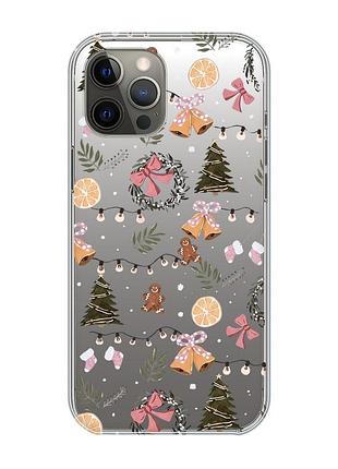 Прозрачный чехол на iphone 12 pro max новогодний фон (принт 425)