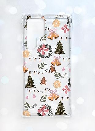 Чехол с утолщёнными углами на samsung galaxy s22 ultra новогодний фон (принт 425)