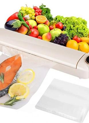 Вакуумный упаковщик пищевых продуктов + 10 пакетов, vacuum sealer ls-801, белый / домашний вакууматор для еды