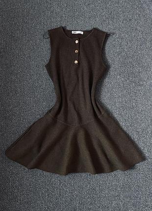 Нова трикотажна сукня міні zara без рукавів, коричнева