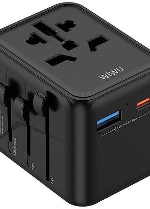 Сетевой универсальный переходник wiwu ua012 warrior 12w + 1usb-a/1c