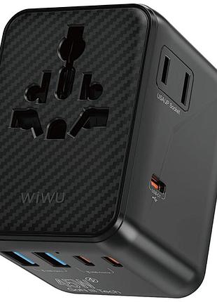 Сетевой универсальный переходник wiwu ua010 warrior gan 45w + 2usb-a/3c
