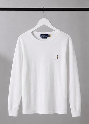 Чоловічий білосніжний лонгслів polo ralph lauren оригінал бавовняний базовий преміум лонгслів у чудовому стані розмір m (ua 48) стильний casual