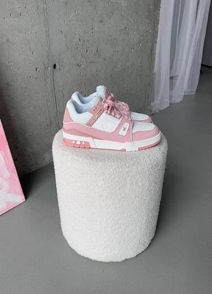 Louis vuitton trainer sneaker white pink/луи виттон трейнер сникер белые с розовым 36 37 38 39 40 41