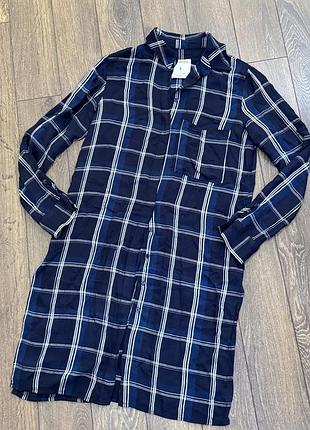 Синя картата сукня-сорочка від бренду zara s