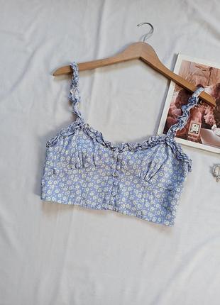 Блакитний топ у квітковий принт з рюшами zara розмір м
