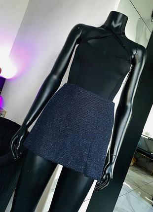 Синяя блестящая мини-юбка zara basic, размер m