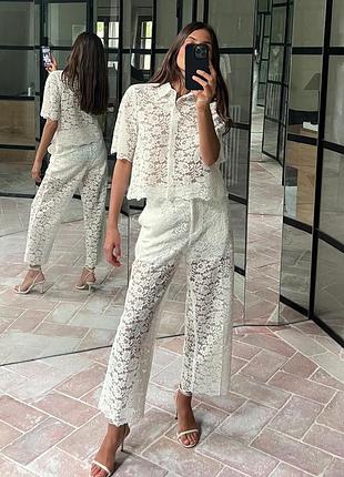 Zara костюм з штанами мереживо перлини