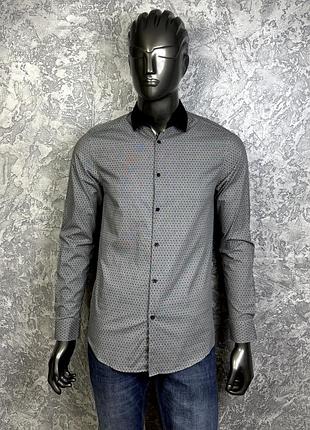 Primark slim fit рубашка s размер с длинным рукавом серая