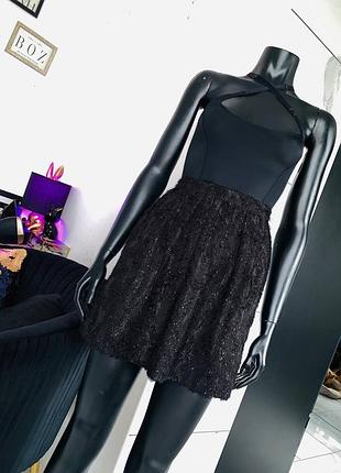 Черная фактурная мини-юбка topshop с блеском, размер uk 10