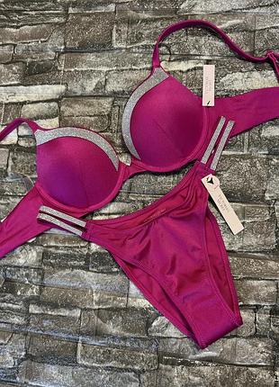 Купальник victoria's secret з камінням swarovski оригінал  бюстгальтер з пуш апом 34b 75б бразильяна s