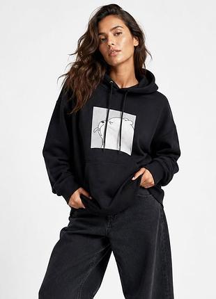 Худи женское на флисе черного цвета с принтом р.onesize 216291k