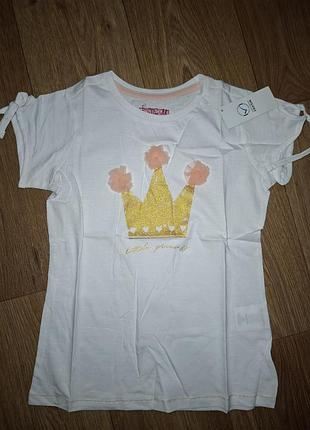 Детская футболка хлопок белая красивая нарядная 128 134-140 на 7-9 лет yoyng style праздничная с короной для девочки