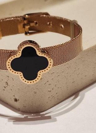 Женский браслет в стиле van cleef с черным клевером, медицинское золото