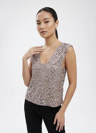 Zara топ в блискітках паєтках топ з вирізом на спині бежева майка квадратний виріз відкрита спинка жіноча y2k