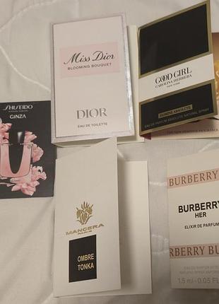 Набор пробников парфюма dior, dancer, burberry, carolina herrera, shiseido