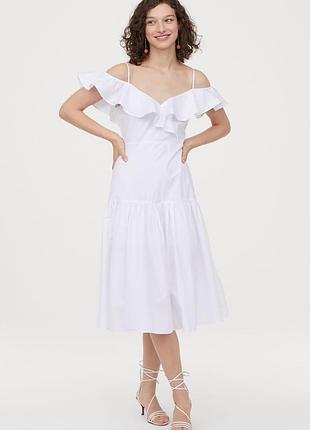 Брендова бавовняна біла літня сукня  h&m