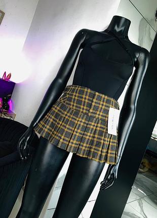 Клетчатая шерстяная мини-юбка topshop, размер 10 (m)