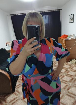 Кольорова сукня батал платье халат довге жіноче.