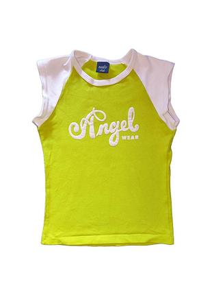 Салатова футболка angel ringer tee з білими рукавами вінтаж 90s y2k deadstock бавовна напис coquette розмір s