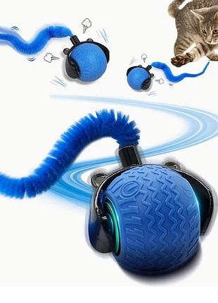 Інтерактивний м'ячик для котів з usb, автоматична іграшка зі led-підсвічуванням та пухнастим хвостиком