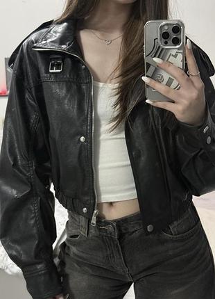 Шкіряна куртка bershka / oversized bomber / biker style