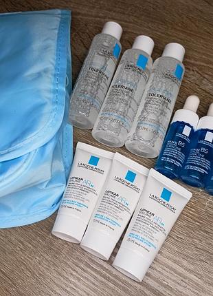 9шт та косметичка набір дерматокосметики la roche-posay hyalu b5 suractivated serum, lipikar baume ap+ m, toleriane