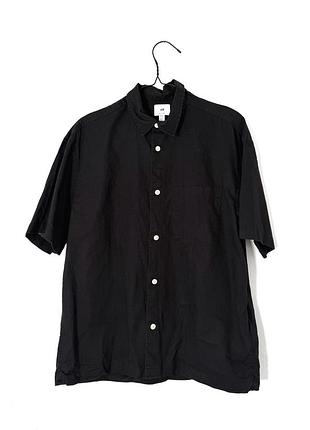 Черная рубашка h&amp;m лен regular fit