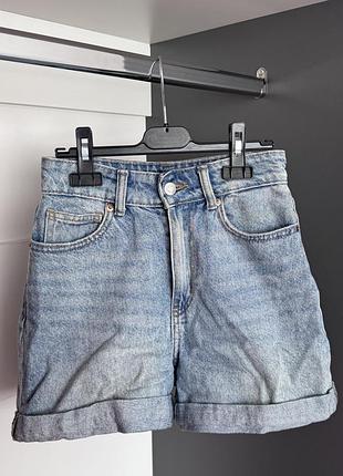 Джинсові шорти h&m, висока посадка, світлий денім