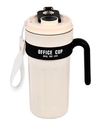 Термочашка office cup mt-5344, 650 мл, з дисплеєм температури та ручкою, бежевий з чорним
