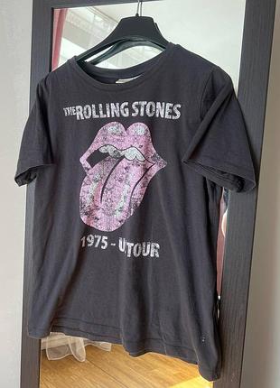 Жіноча футболка h&m the rolling stones 1975 us tour | темно-сіра | розмір s | ідеальний стан